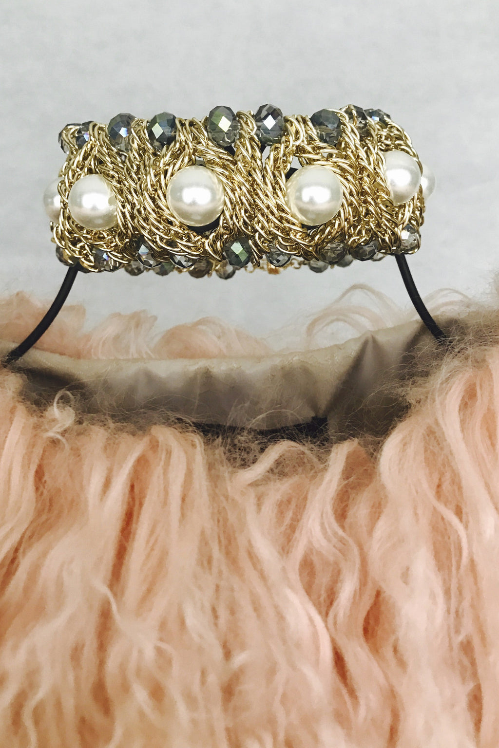 Aurora Borealis Crystal and Glass Pearl Stretch Choker Necklace