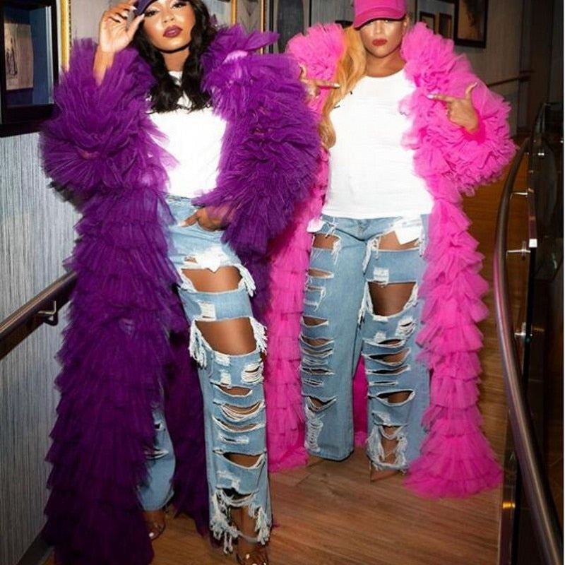 MEGAN Chic Tulle Long Duster
