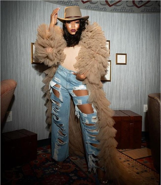 MEGAN Chic Tulle Long Duster