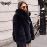 Navy Blue Genuine Fox Fur Coat