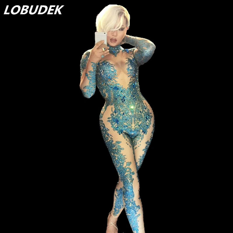 CAMILLE Blue Crystals Jumpsuit